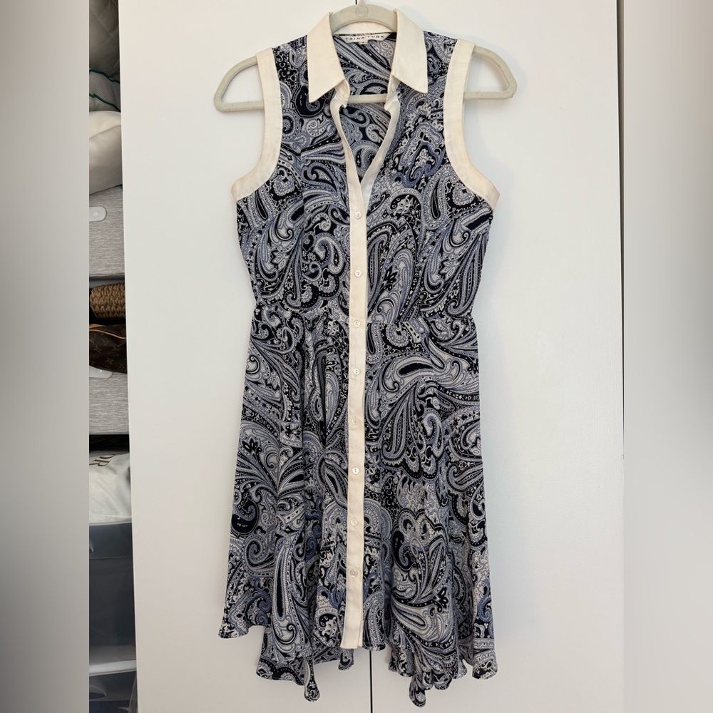 Trina Turk Black and White Sleeveless Halter Midi Sundress